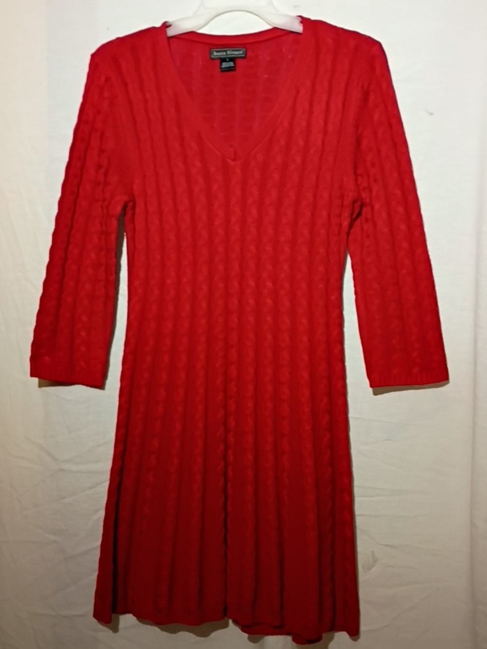 Jessica Howard Red Cable-Knit V-Neck Long Sleeve Dress